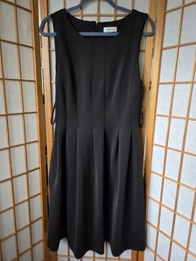 NEW CALVIN KLEIN BLACK STRETCH SLEEVELESS FIT & FLARE LINED DRESS SIZE LARGE